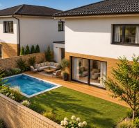 Family houses in Vinohrady in Senica have a pool and a terrace with a private garden.