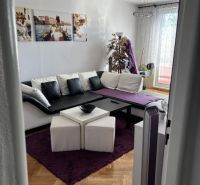 A comfortable living room with a wooden decor floor in a sought-after 2-room apartment.