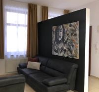 Living room in a two-room apartment with a sofa and a picture on the wall.