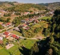 Aerial view of Švermová Street in Čierny Balog with residential plots.