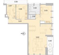 Floor plan of an apartment with two bedrooms, a living room, a kitchen, and a balcony, Apartment construction.