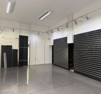 Commercial spaces with wood-effect flooring and adjustable lighting.
