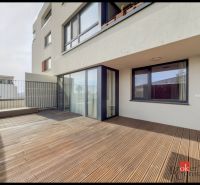Terrace with wood decor flooring in a 2-room apartment, Svätovavrinecká, Bratislava-Nové Mesto.
