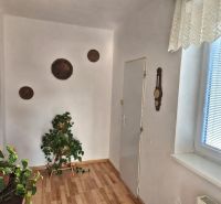 Interior of a family house, wooden decor flooring, plants and decorations on the wall.