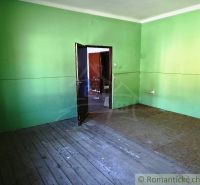 Green walls, wooden floor, and open doors in commercial premises.