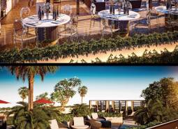 Design terrace with dining area in the construction of apartments in Pattaya.