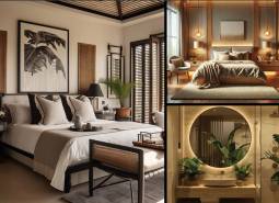 Luxury bedrooms in apartment construction, with natural decor and modern design.