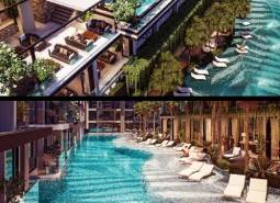 Luxury pools and terrace in the Pattaya apartment construction project.