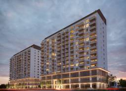Apartment construction on Panónska Road in Bratislava - Petržalka in the evening hours.