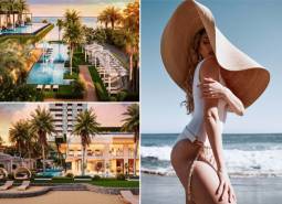 Pattaya, construction of apartments with a luxury pool, palm trees, and a modern coastline.