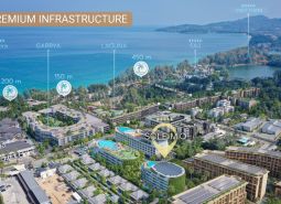 Aerial view of apartment construction in Phuket with close access to the beach.