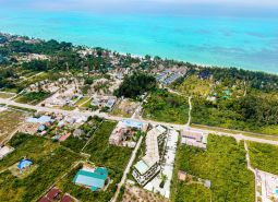 Aerial view of apartment construction, Paje, Unguja South, near the coast of the Indian Ocean.