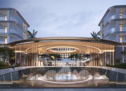 Construction of apartments in Phuket with modern architectural design and landscaping.
