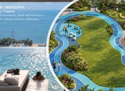 Apartment construction in Pattaya: Infinity pool with sea view and garden terrace.