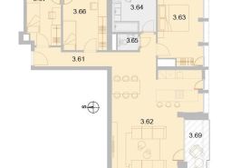 Floor plan of an apartment with two bedrooms, a living room, a kitchen, and a balcony, Apartment construction.