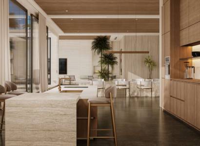 Interior photograph of a modern house with light furniture and large windows. House construction.