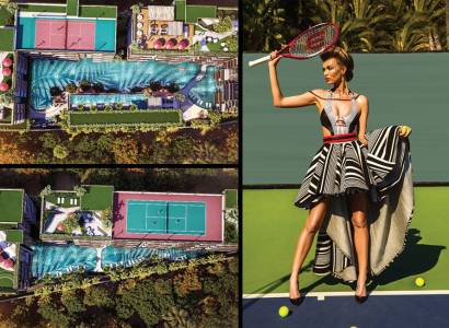 Apartment construction in Pattaya with a swimming pool, tennis courts, and an elegant residential environment.