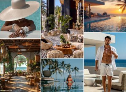 Luxury exteriors and interiors in the construction of apartments in Pattaya, including swimming pools and palm gardens.