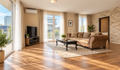 Large sunny 1-bedroom apartment with a lake view