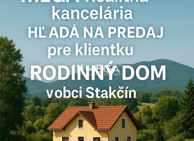 A family house in the village of Stakčín surrounded by greenery and mountain scenery.