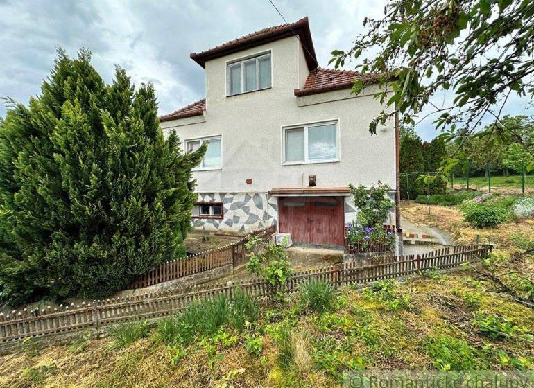 The picture shows a family house surrounded by trees and a garden.