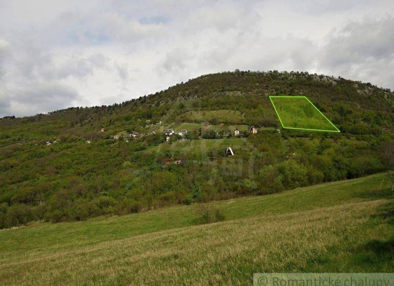 The image shows a green plot of land on a forest slope, designated for agricultural activities.