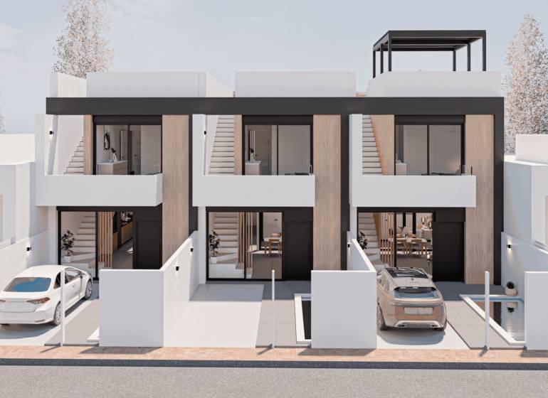 Terraced family houses in San Pedro del Pinatar with parking spaces and a terrace.