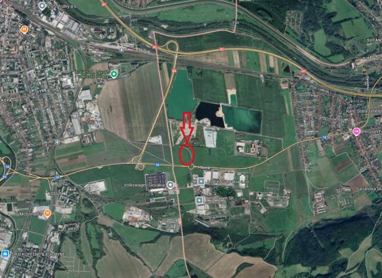 Aerial view of land in the Sučany area suitable for commercial purposes.