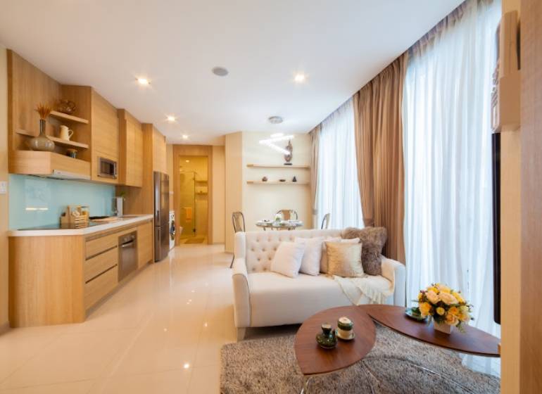 Elegantly furnished 3-room apartment with an open kitchen and a comfortable living room.