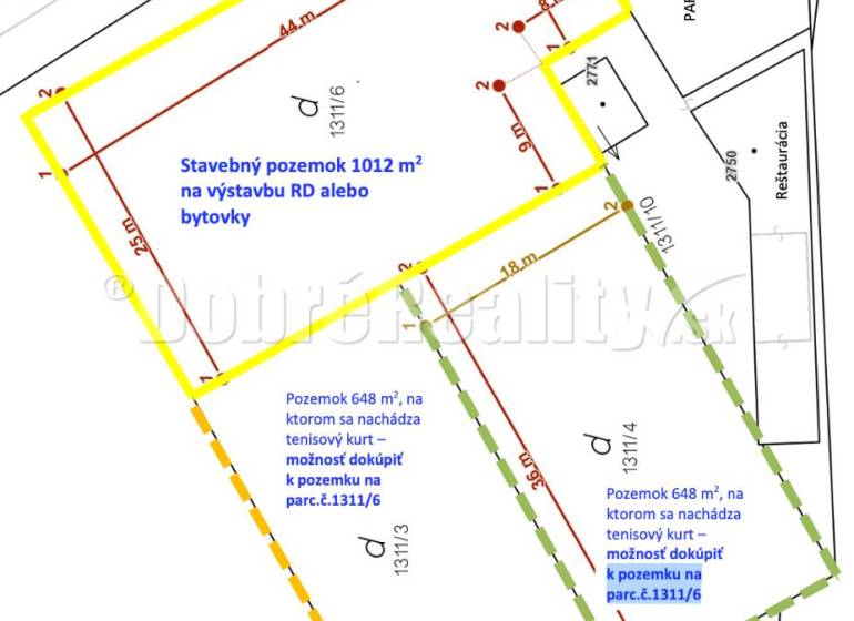 Map of building plots on Dubová Road in Dvory nad Žitavou, suitable for living.