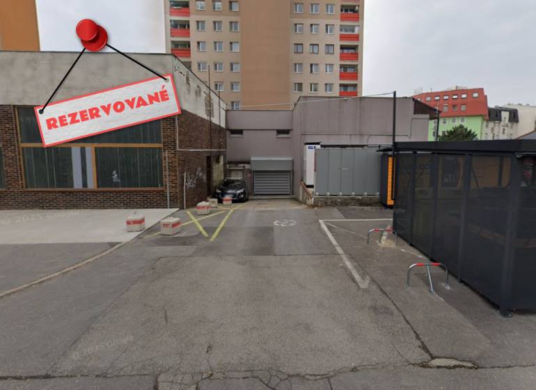 Reserved parking space at the garages on Budyšínska Street in Bratislava - Nové Mesto.