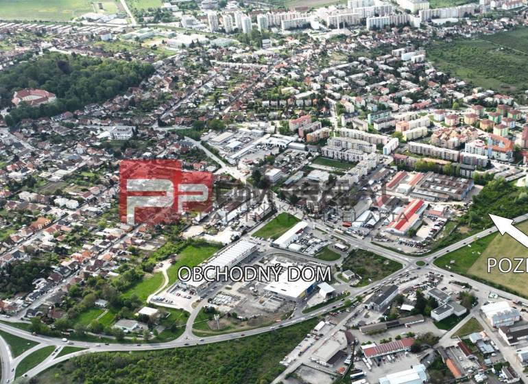 Aerial view of plots near Šenkvická Road in Pezinok, suitable for residential use.