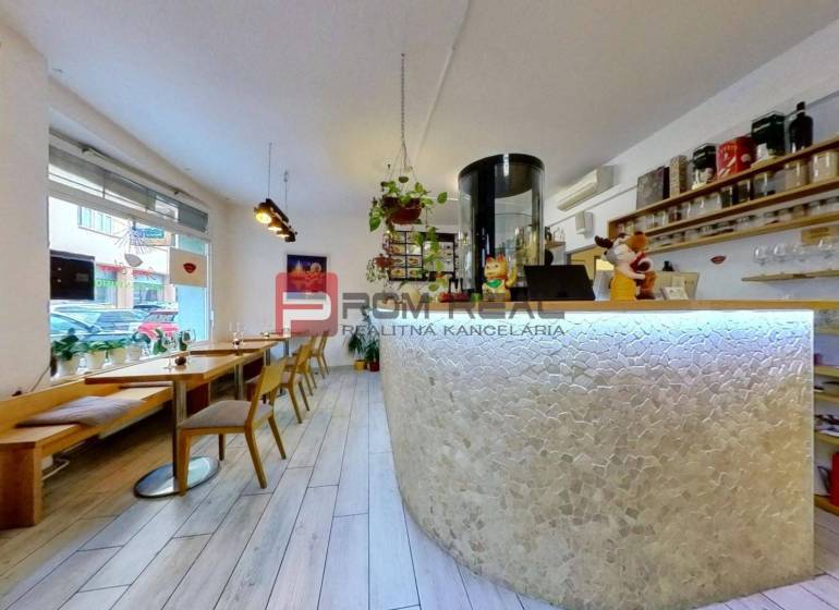 Stylish interior with a bar counter and wooden furniture, Commercial spaces.