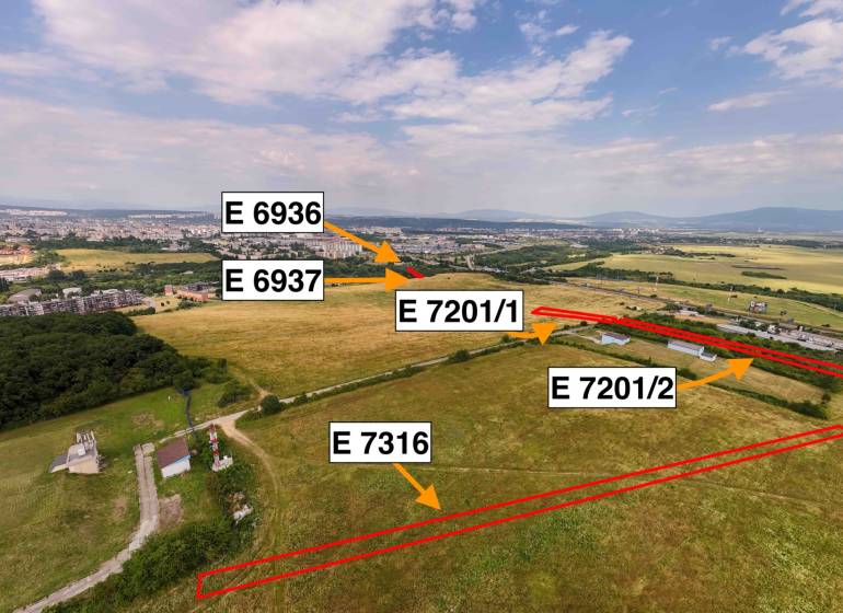 Agricultural and forest lands in Košice, Luník IX district on a panoramic photograph.