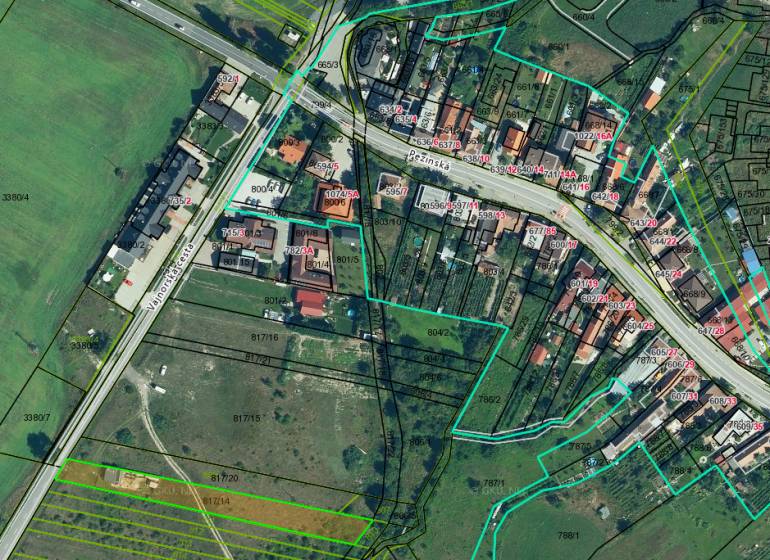 Cadastral map of plots - residential on Vajnorská Road in Slovenský Grob.