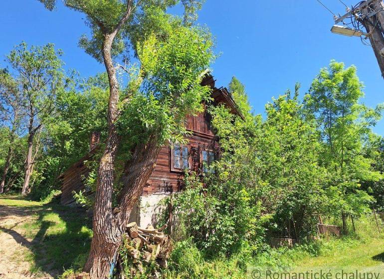A cottage in Liptovský Mikuláš surrounded by lush greenery and trees, blue sky.
