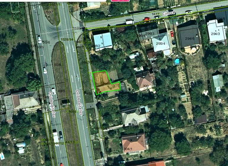 Aerial view of residential plots in Košice, Barca district, Osloboditeľov Street.