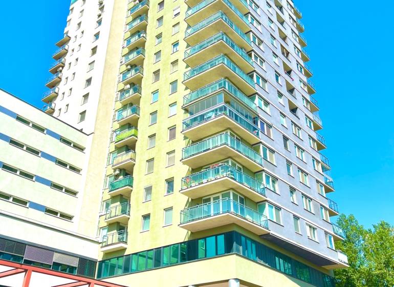 High-rise residential building with balconies on Ružová dolina in Bratislava - Ružinov.