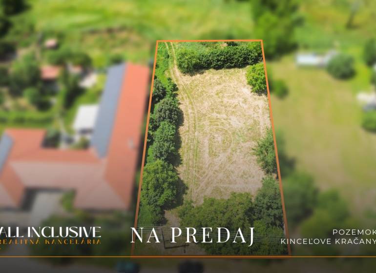 A plot of land in Kynceľové Kračany for sale, surrounded by greenery and properties.