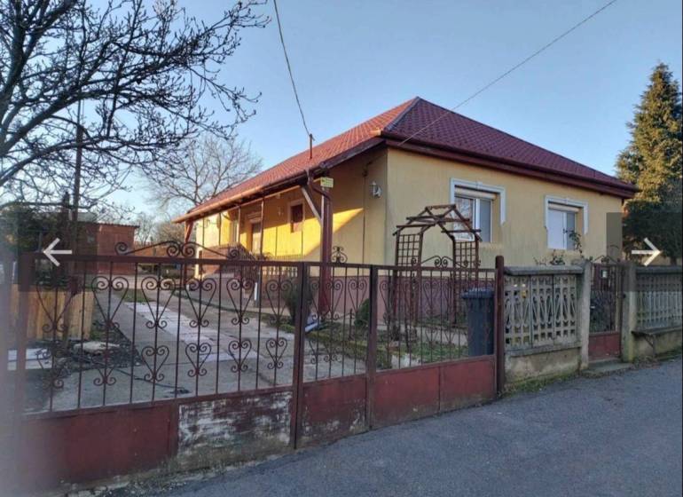 A family house in Leh with yellow plaster, a red roof, a front garden, and a wrought iron gate.