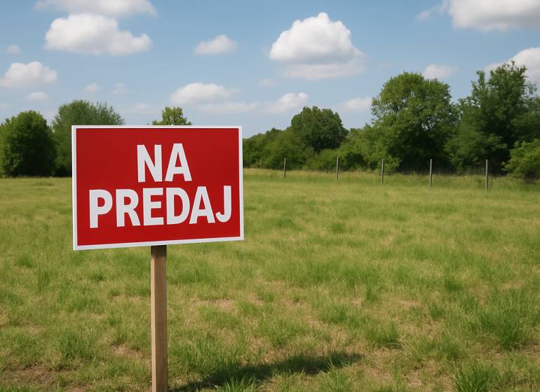 Land for sale in Alžbetin Dvor, Miloslavov. Residential plots with a sign on the panel.