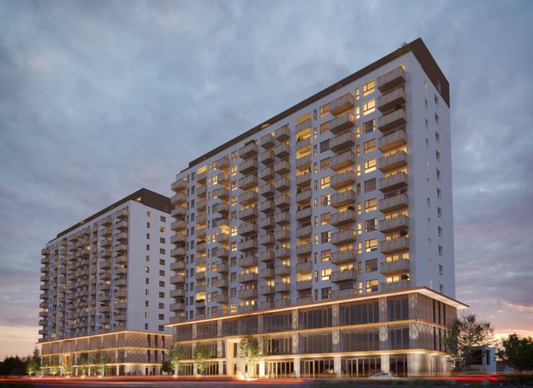 Apartment construction on Panónska Road in Bratislava - Petržalka in the evening hours.