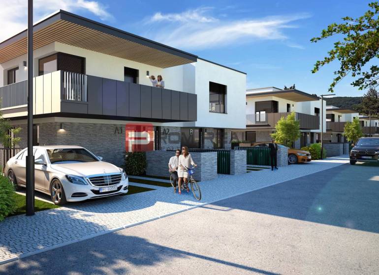 Modern row housing with cars and cyclists, 3-room apartment in Dubová.