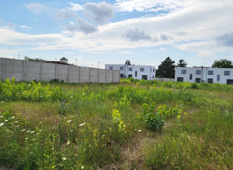 Plots - housing in Potzneusiedl surrounded by greenery and modern buildings in the background.