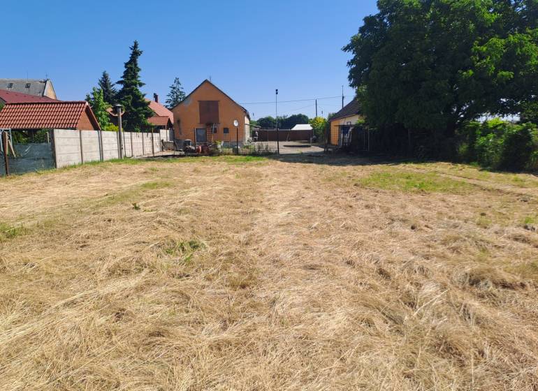 A garden at a family house in Sládkovičovo with a manicured lawn and a fence.