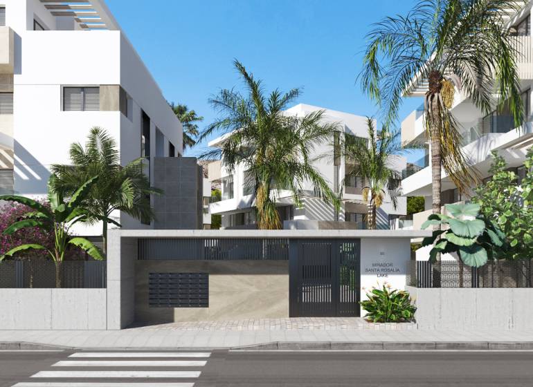 Exterior with palm trees on Santa Rosalia Lake Street in Torre Pacheco, 3-bedroom apartments.