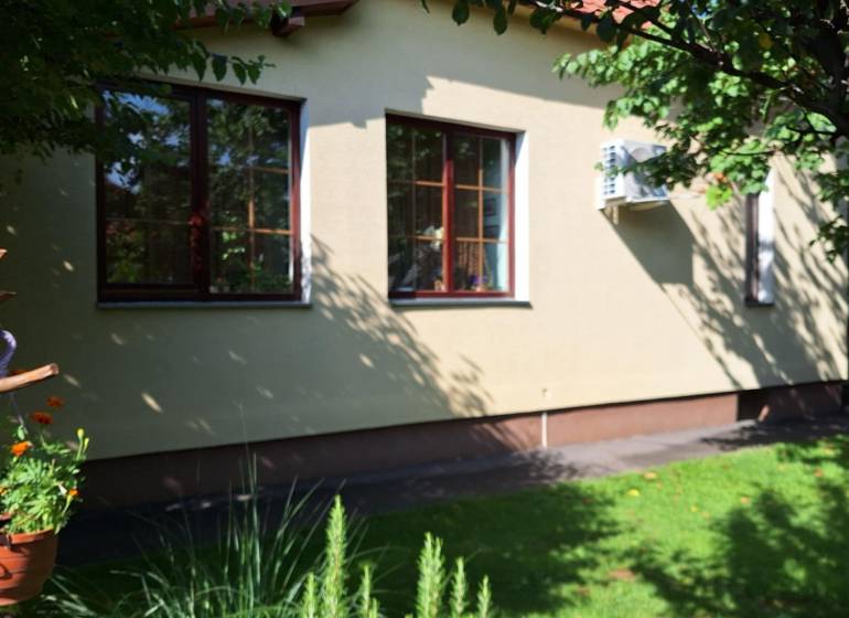 A family house on Šalská Street in Šaľa, surrounded by greenery and trees.