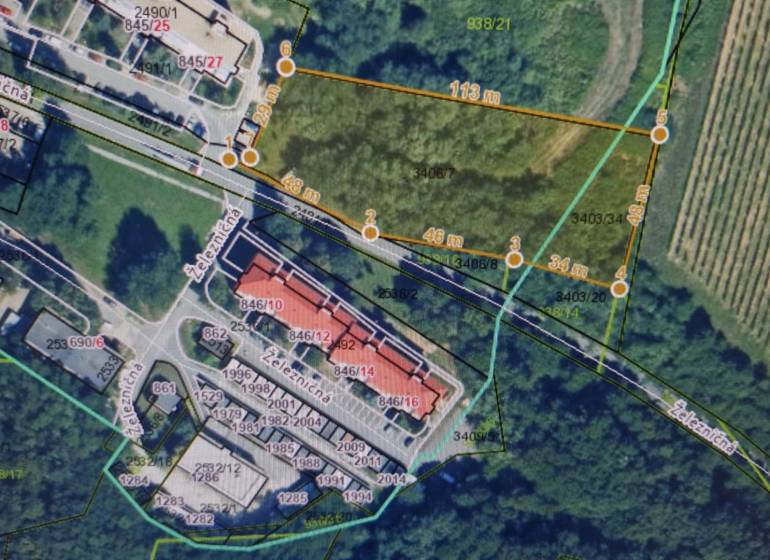 Aerial view of commercial land - near Železničná Street in the town of Veľký Krtíš.