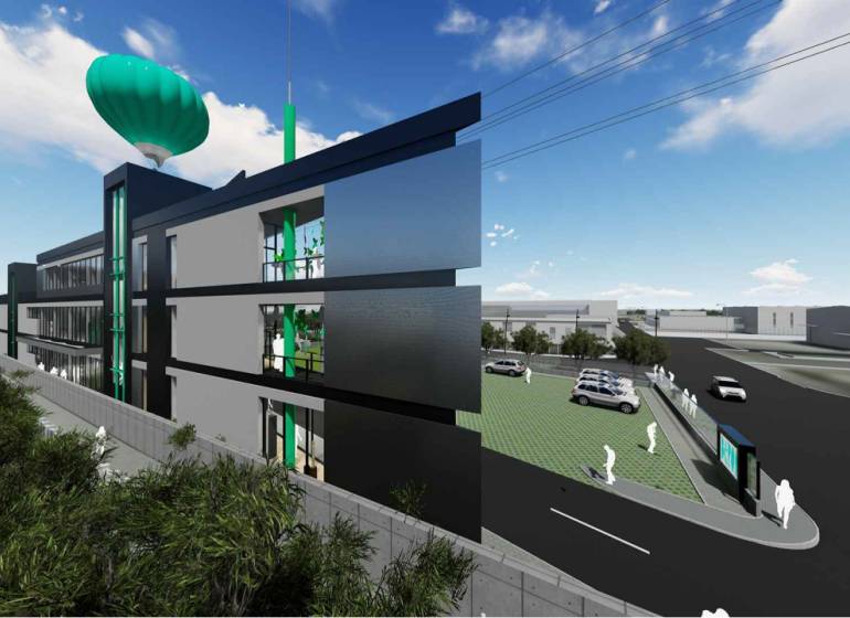 Futuristic building with parking lot at Panónska Road in Bratislava - Petržalka, plots - commercial.
