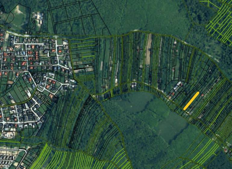 Aerial view of recreational plots around Stupava, with parcels and buildings.